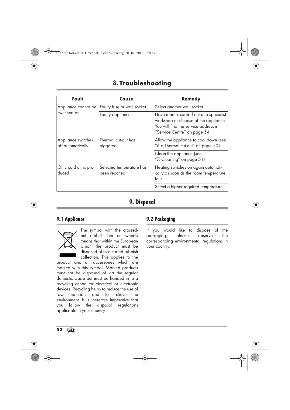 Disposal, Troubleshooting, 1 appliance | 2 packaging | Silvercrest SKT 2000 A1 User Manual | Page 54 / 58