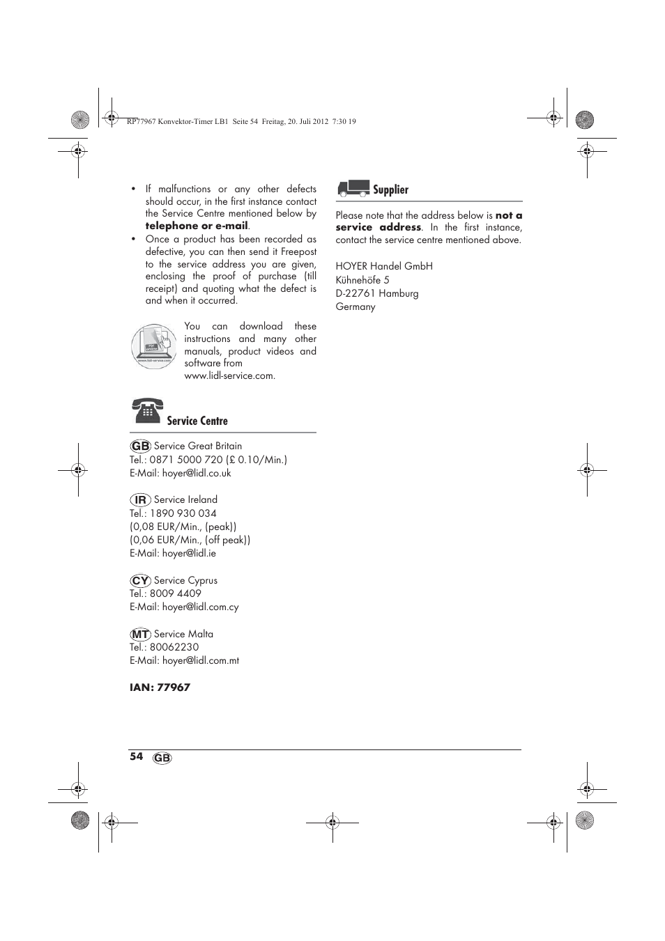 Service centre, Supplier | Silvercrest SKT 2000 A1 User Manual | Page 56 / 58