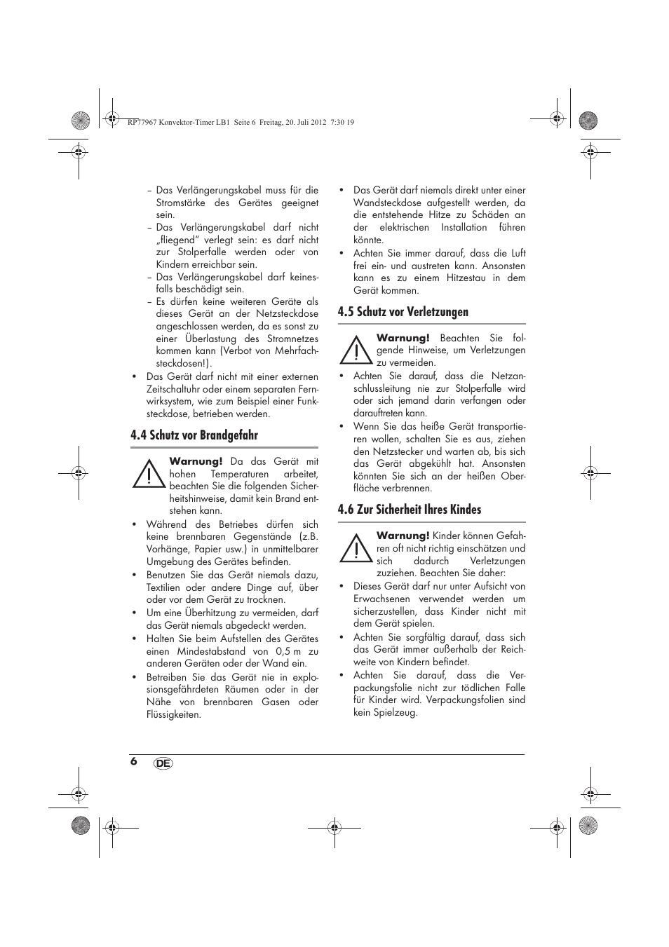 4 schutz vor brandgefahr, 5 schutz vor verletzungen, 6 zur sicherheit ihres kindes | Silvercrest SKT 2000 A1 User Manual | Page 8 / 58