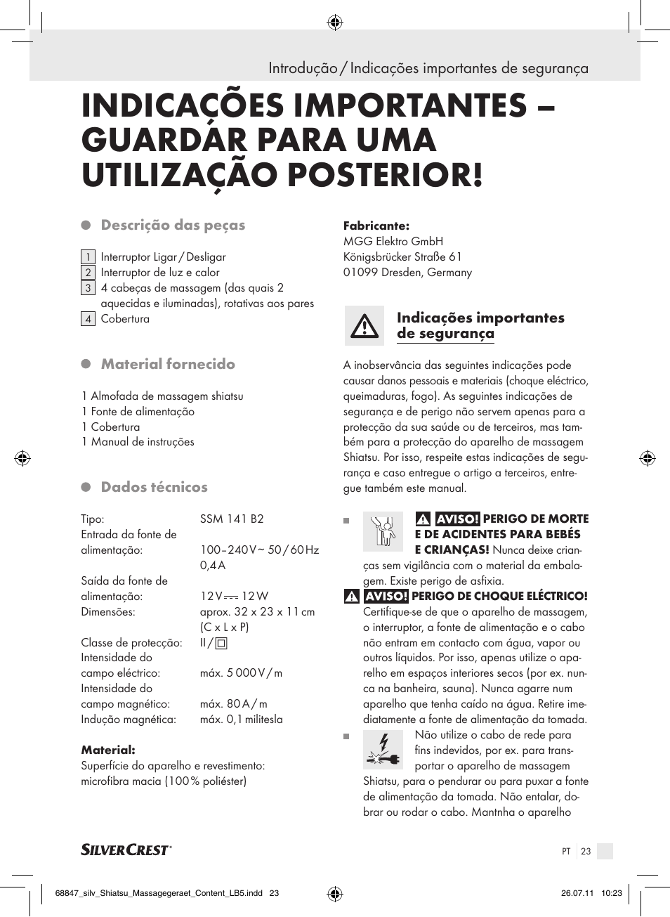 Introdução / indicações importantes de segurança | Silvercrest SSM 141 B2 User Manual | Page 19 / 38