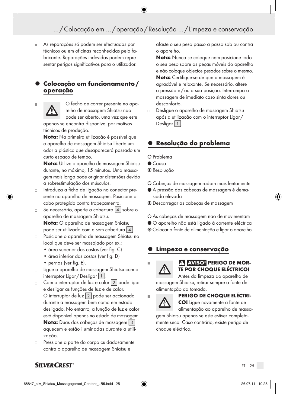 Colocação em funcionamento / operação, Resolução do problema, Limpeza e conservação | Silvercrest SSM 141 B2 User Manual | Page 21 / 38