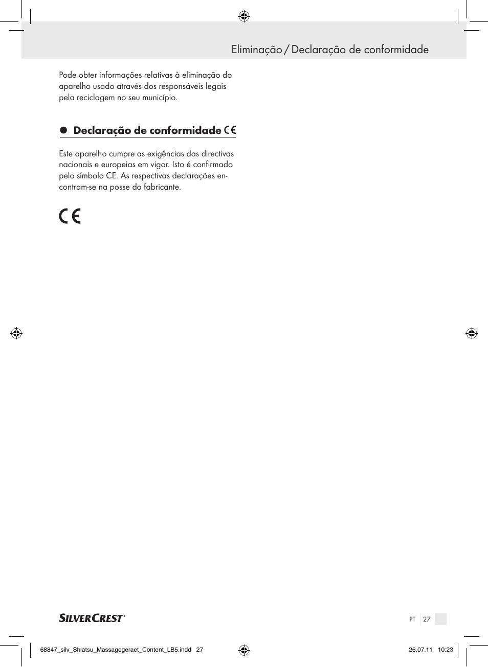 Eliminação / declaração de conformidade, Declaração de conformidade | Silvercrest SSM 141 B2 User Manual | Page 23 / 38