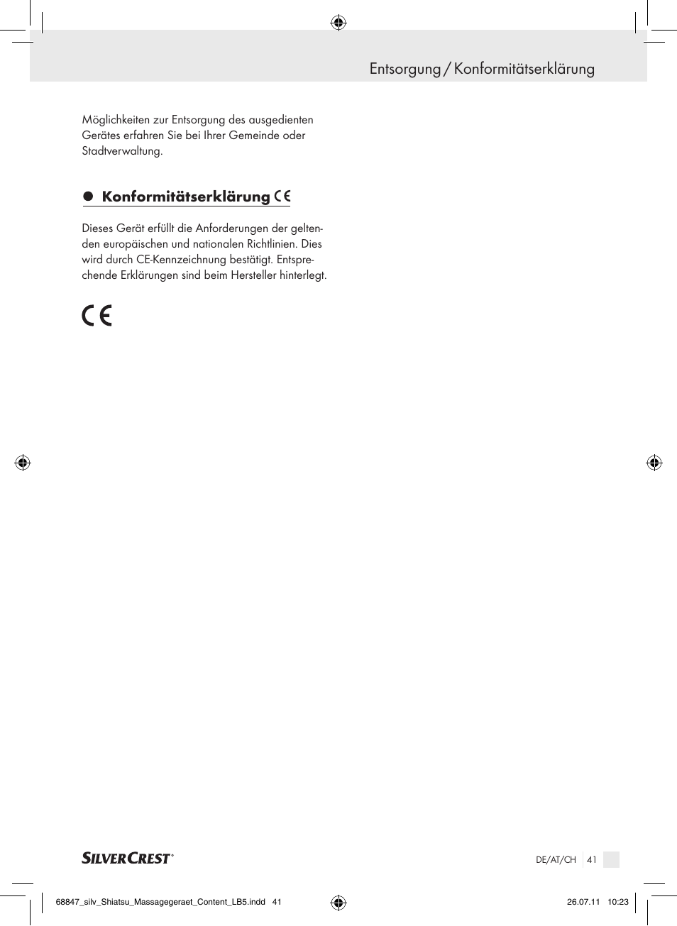 Entsorgung / konformitätserklärung, Konformitätserklärung | Silvercrest SSM 141 B2 User Manual | Page 37 / 38