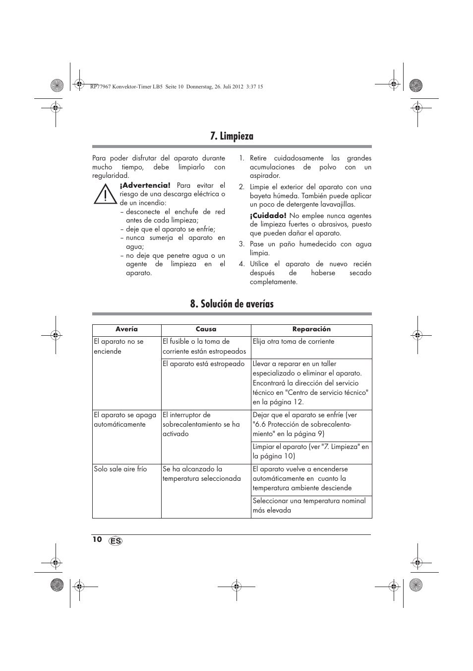 Limpieza, Solución de averías | Silvercrest SKT 2000 A1 User Manual | Page 12 / 58