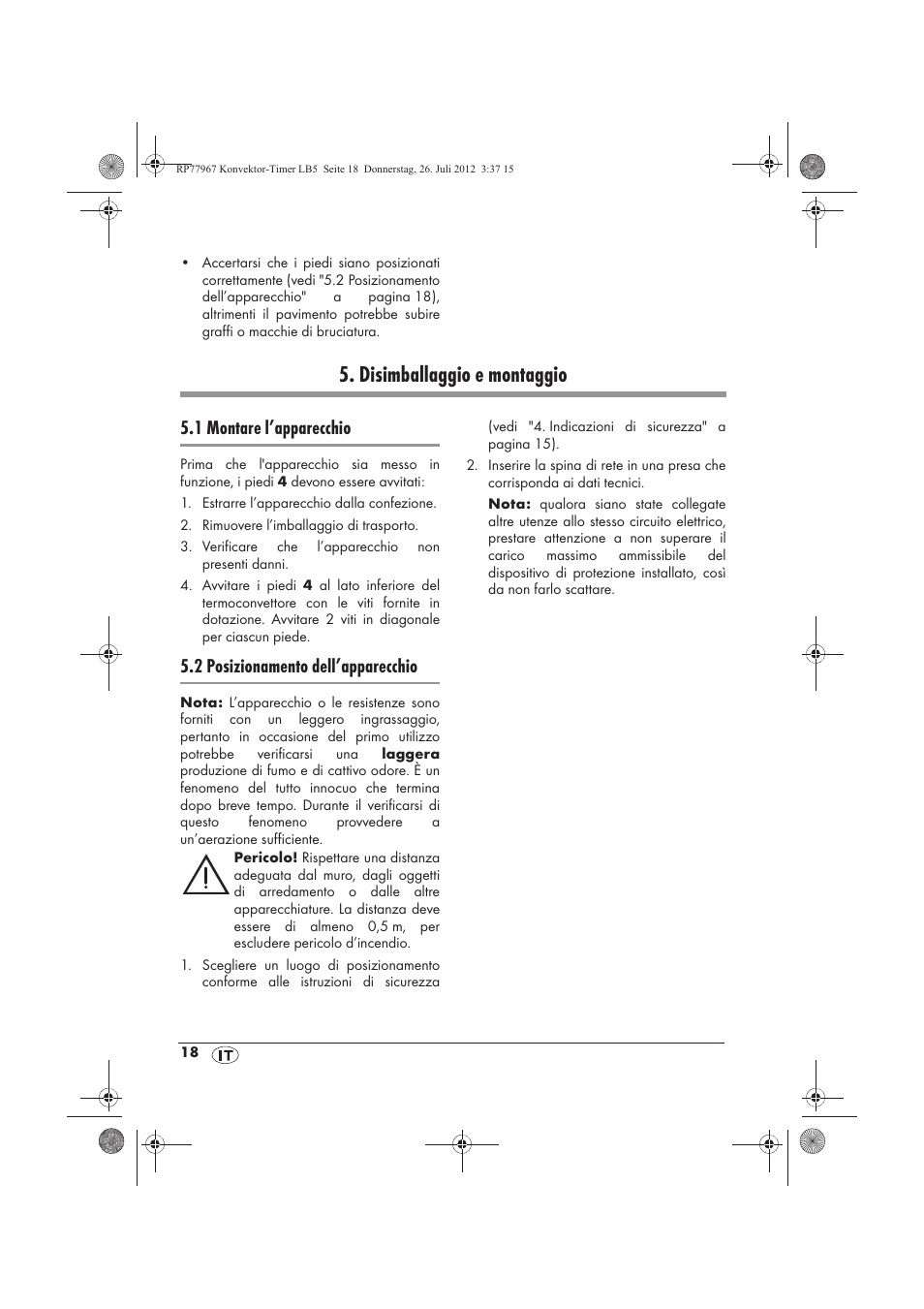 Disimballaggio e montaggio, 1 montare l’apparecchio, 2 posizionamento dell’apparecchio | Silvercrest SKT 2000 A1 User Manual | Page 20 / 58