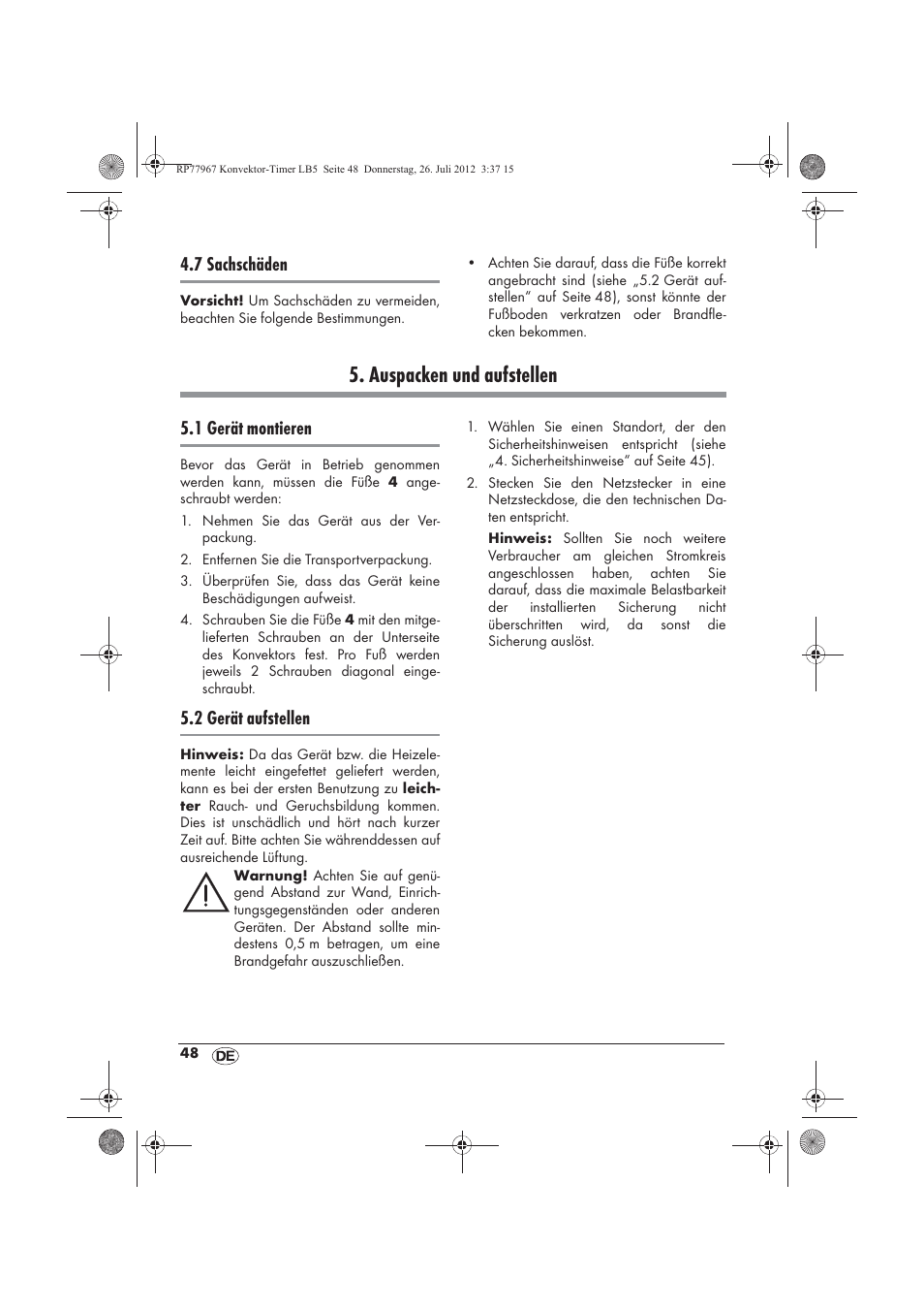 Auspacken und aufstellen, 7 sachschäden, 1 gerät montieren | 2 gerät aufstellen | Silvercrest SKT 2000 A1 User Manual | Page 50 / 58