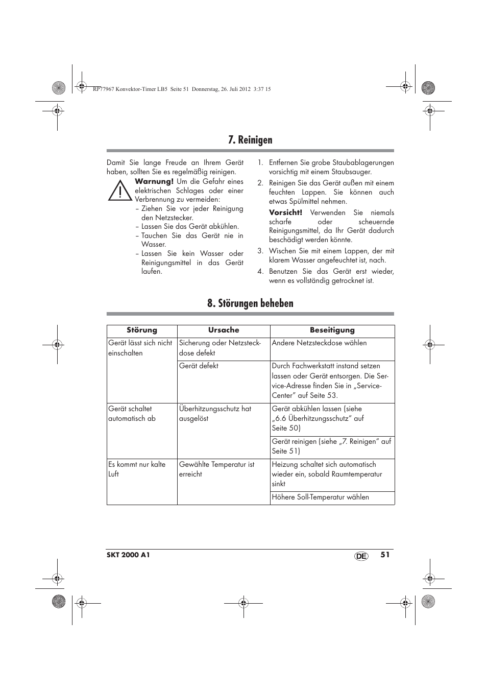 Reinigen, Störungen beheben | Silvercrest SKT 2000 A1 User Manual | Page 53 / 58