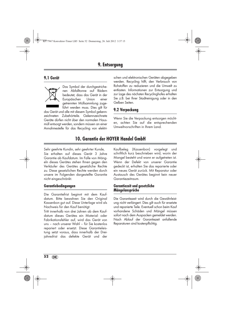 Entsorgung, Garantie der hoyer handel gmbh | Silvercrest SKT 2000 A1 User Manual | Page 54 / 58