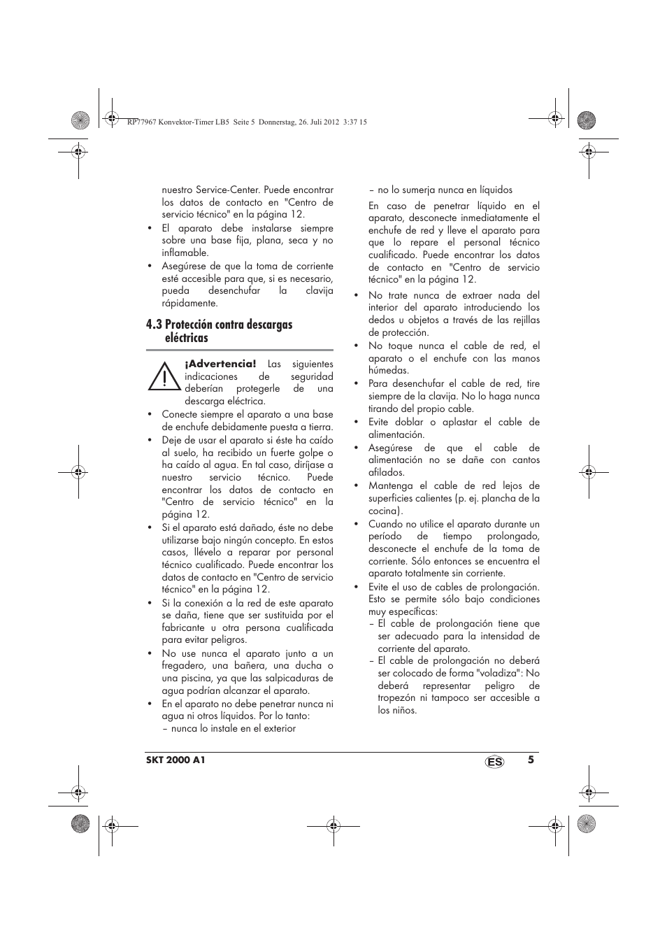 3 protección contra descargas eléctricas | Silvercrest SKT 2000 A1 User Manual | Page 7 / 58