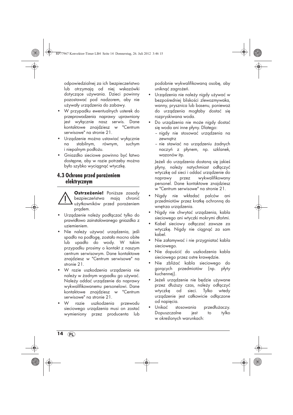 3 ochrona przed porażeniem elektrycznym | Silvercrest SKT 2000 A1 User Manual | Page 16 / 78