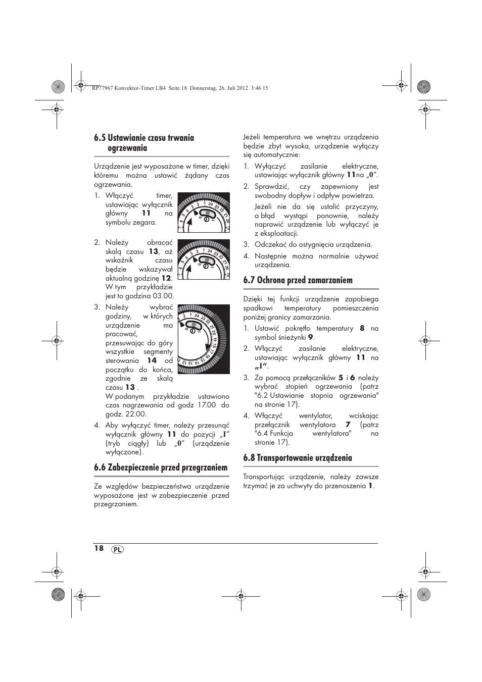 5 ustawianie czasu trwania ogrzewania, 6 zabezpieczenie przed przegrzaniem, 7 ochrona przed zamarzaniem | 8 transportowanie urządzenia | Silvercrest SKT 2000 A1 User Manual | Page 20 / 78