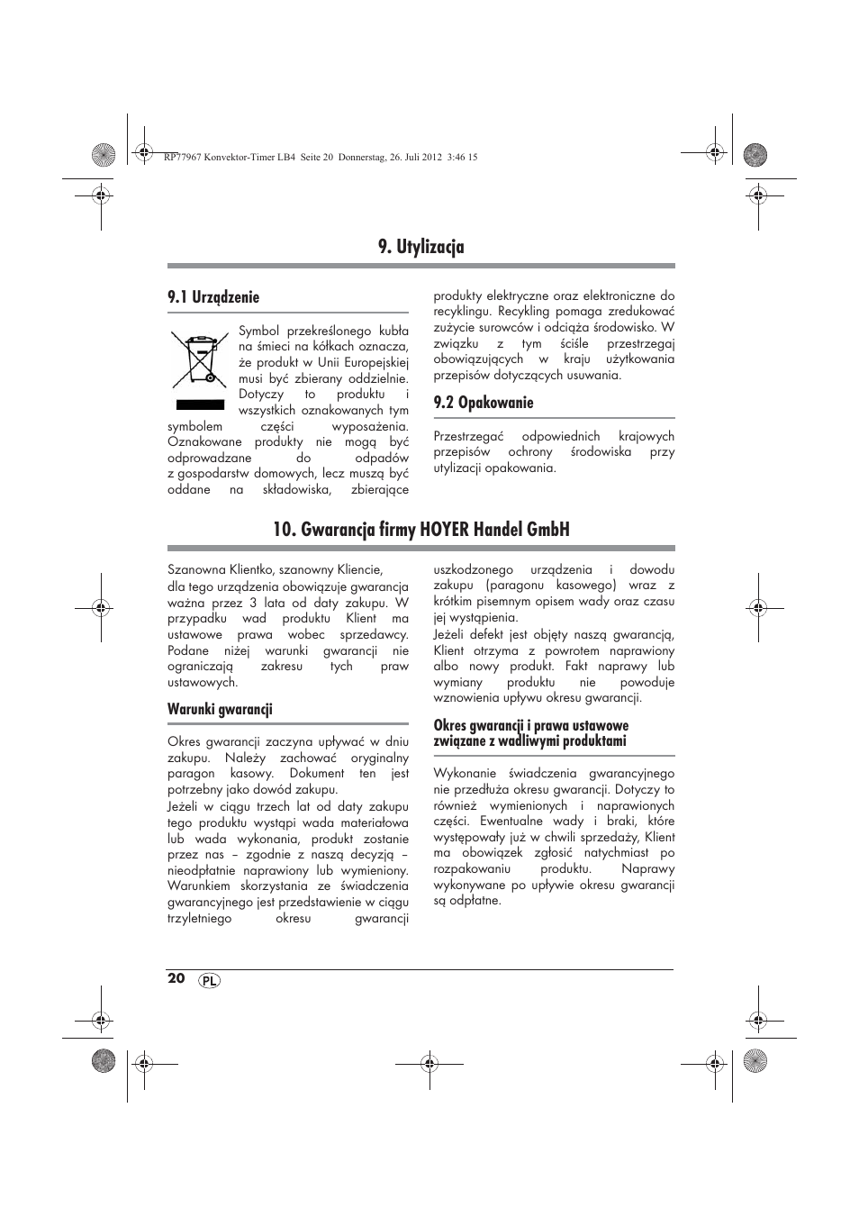 Utylizacja, Gwarancja firmy hoyer handel gmbh | Silvercrest SKT 2000 A1 User Manual | Page 22 / 78