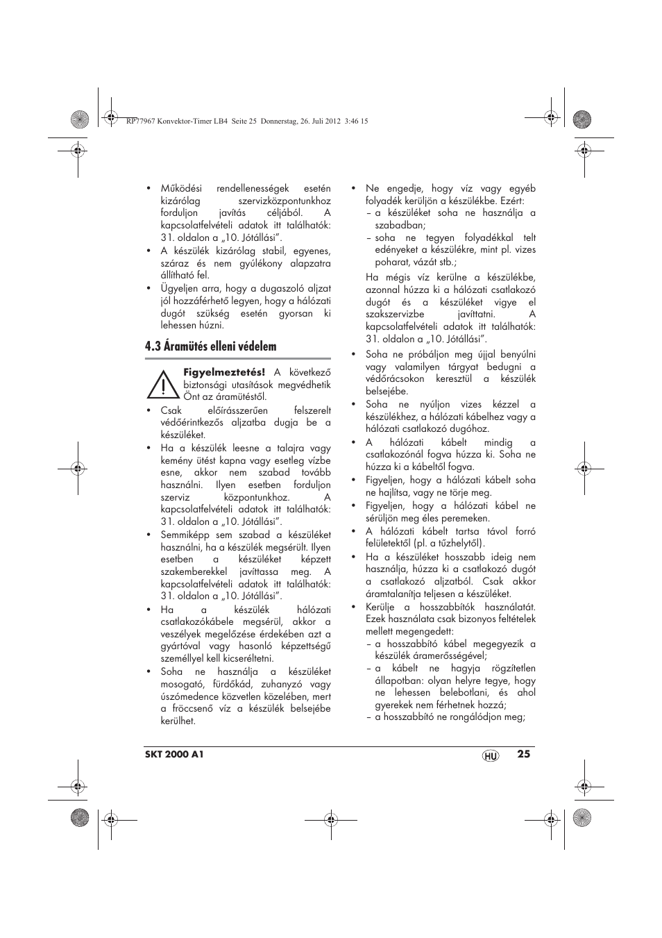 3 áramütés elleni védelem | Silvercrest SKT 2000 A1 User Manual | Page 27 / 78