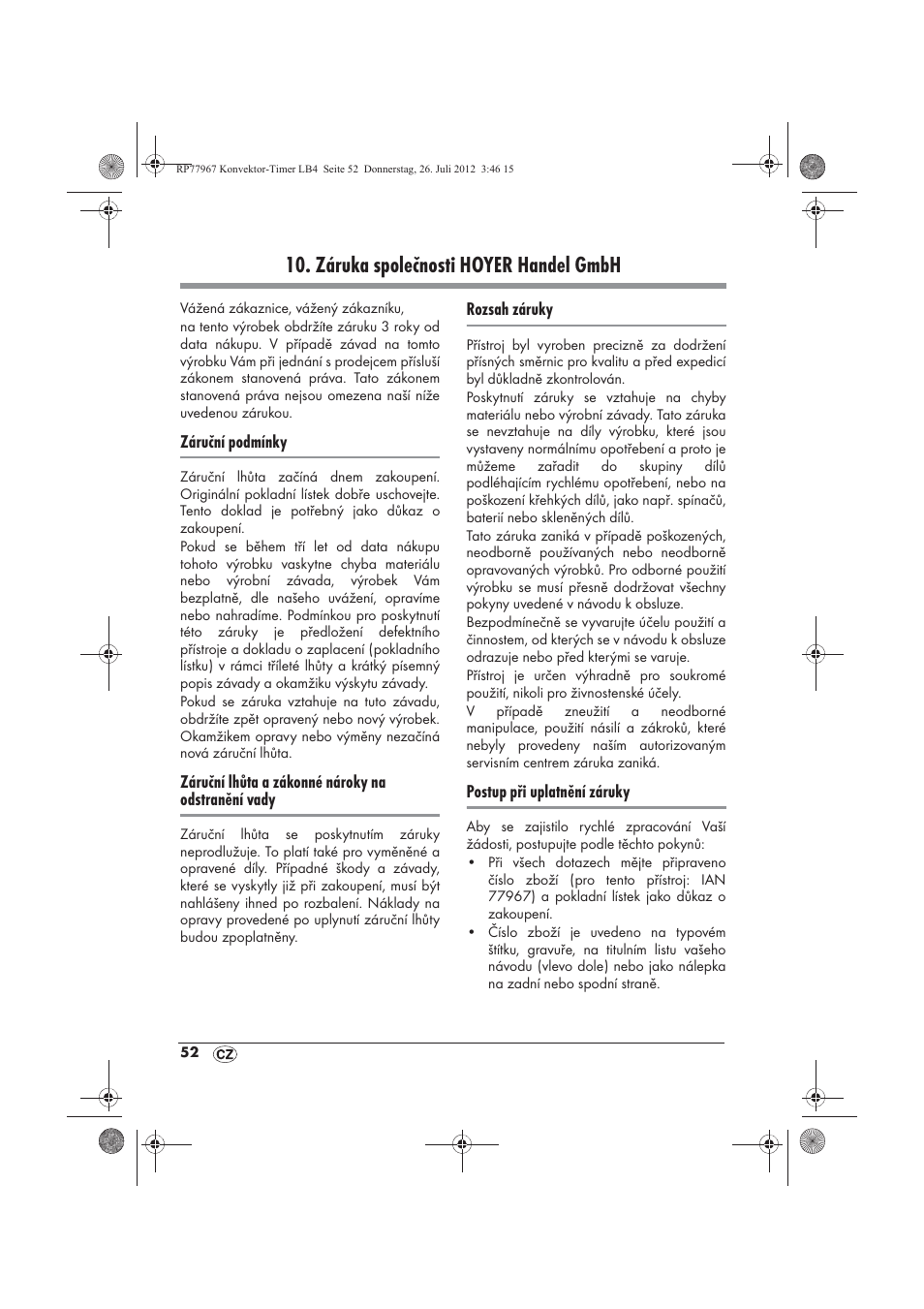 Záruka společnosti hoyer handel gmbh | Silvercrest SKT 2000 A1 User Manual | Page 54 / 78