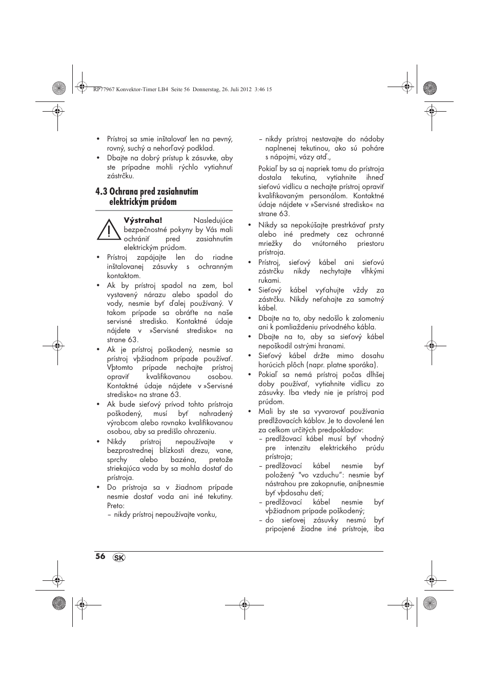 3 ochrana pred zasiahnutím elektrickým prúdom | Silvercrest SKT 2000 A1 User Manual | Page 58 / 78