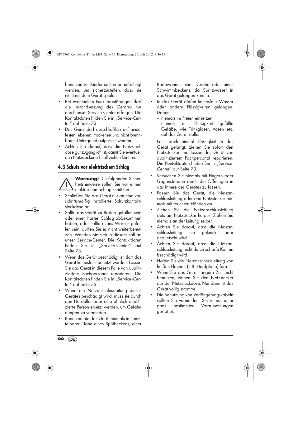3 schutz vor elektrischem schlag | Silvercrest SKT 2000 A1 User Manual | Page 68 / 78