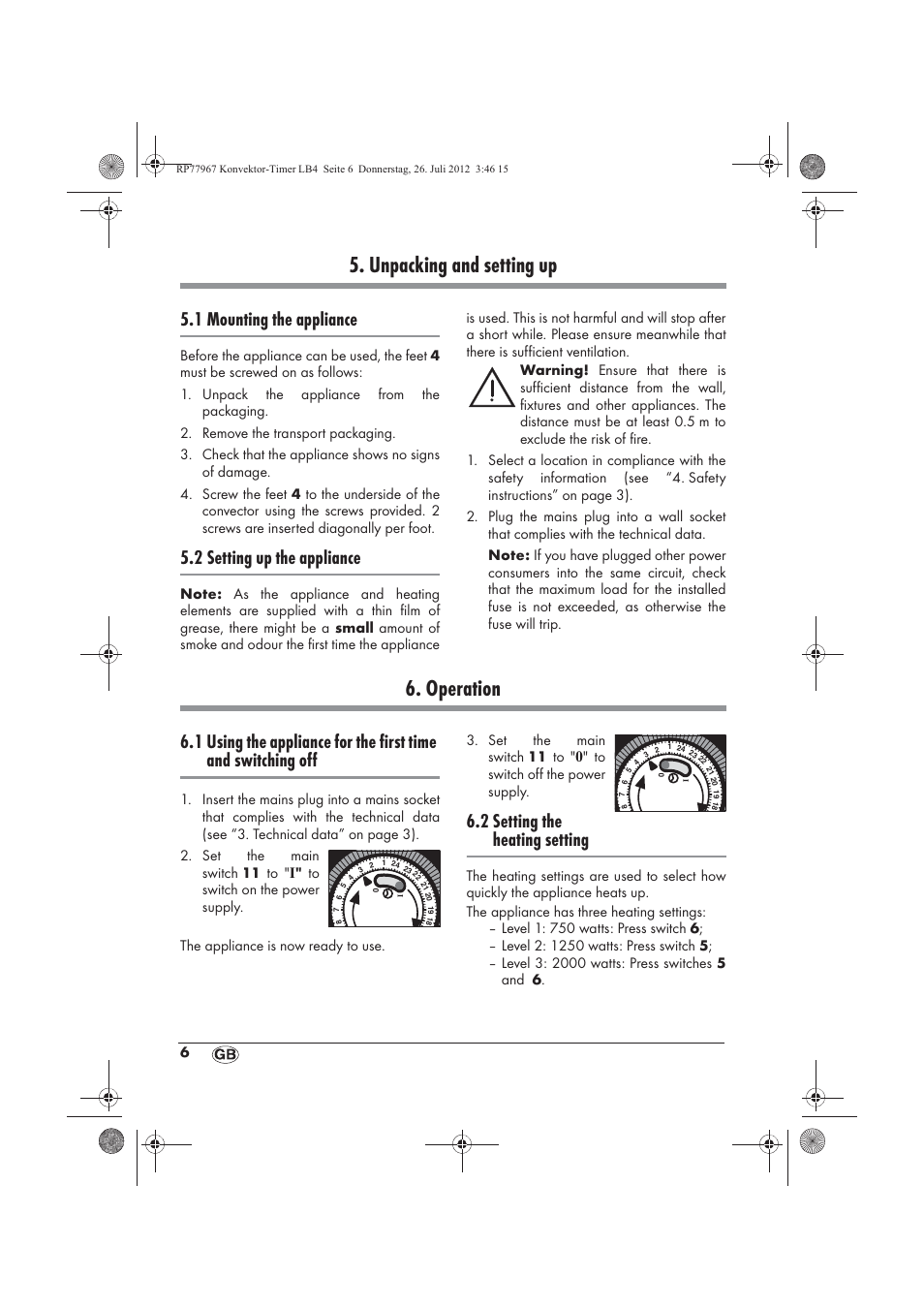 Unpacking and setting up, Operation, 1 mounting the appliance | 2 setting up the appliance, 2 setting the heating setting | Silvercrest SKT 2000 A1 User Manual | Page 8 / 78