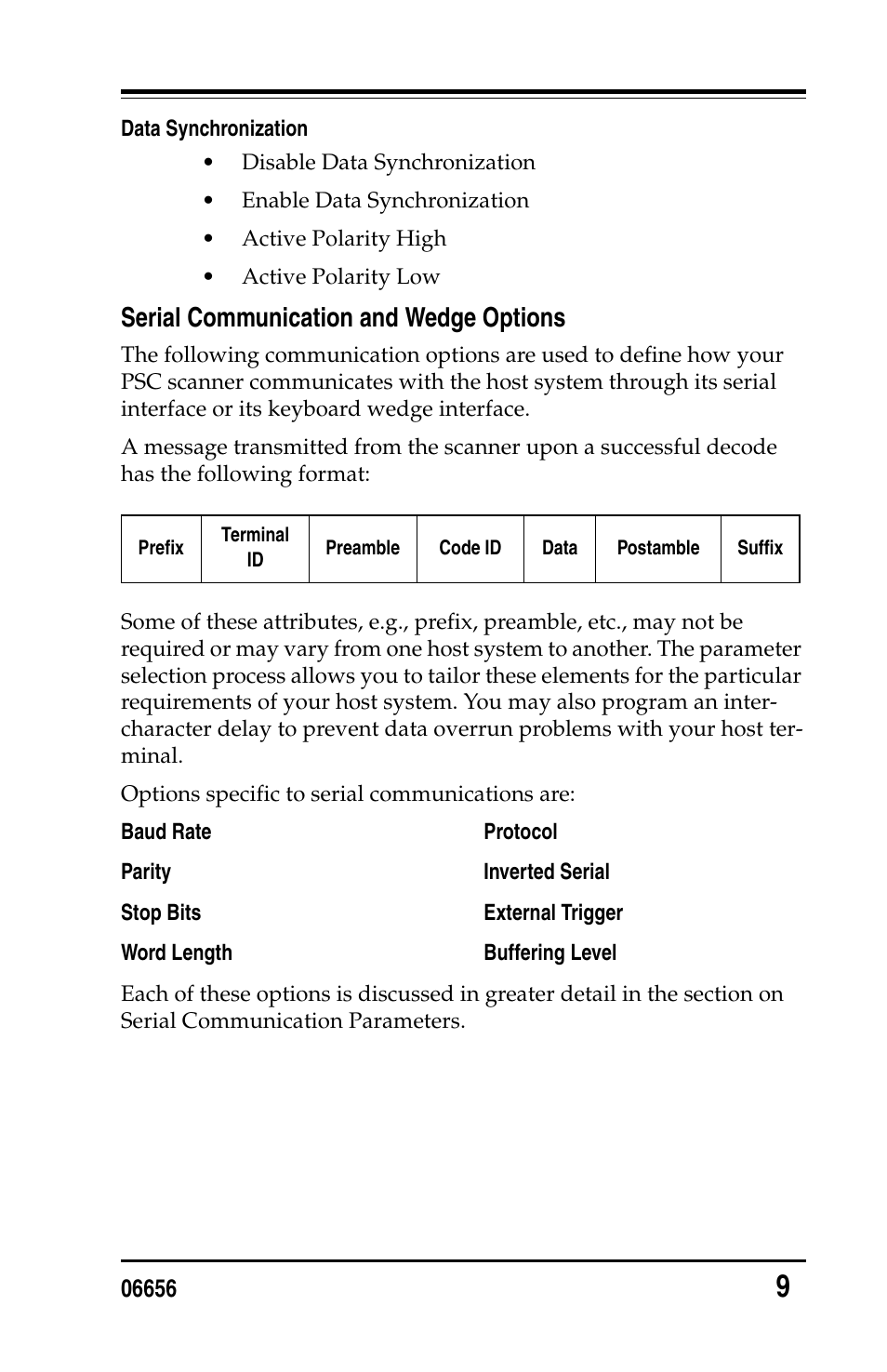 Serial communication and wedge options | PSC Handheld Laser Bar Code Scanners Keyboard Wedge / Wand Emulation Interface User Manual | Page 17 / 88