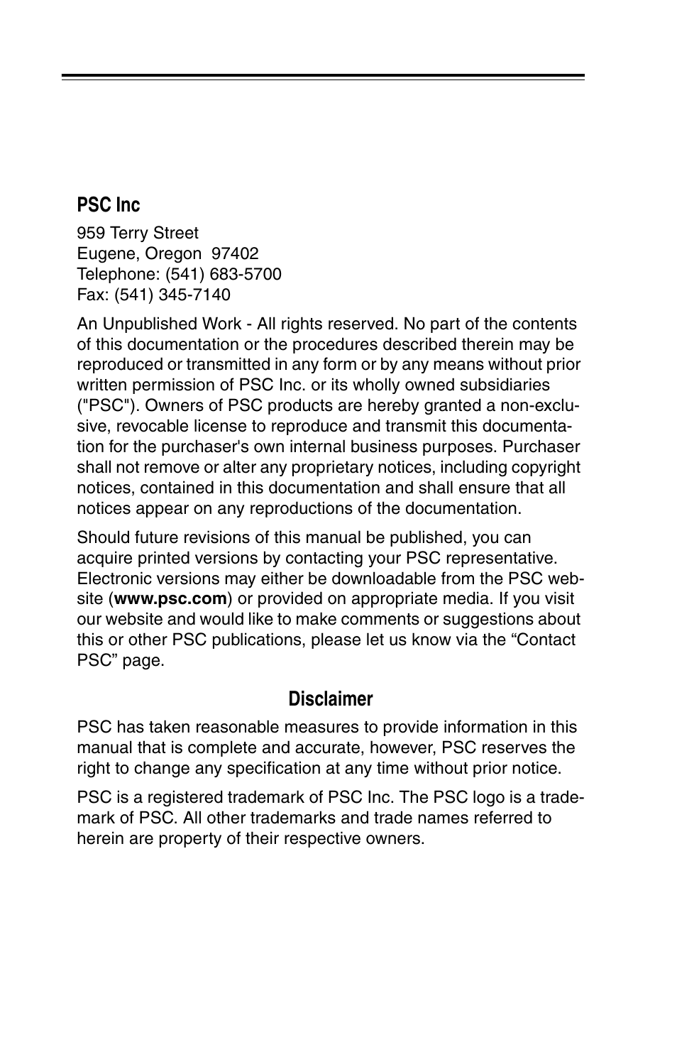 Psc inc, Disclaimer | PSC Handheld Laser Bar Code Scanners Keyboard Wedge / Wand Emulation Interface User Manual | Page 2 / 88