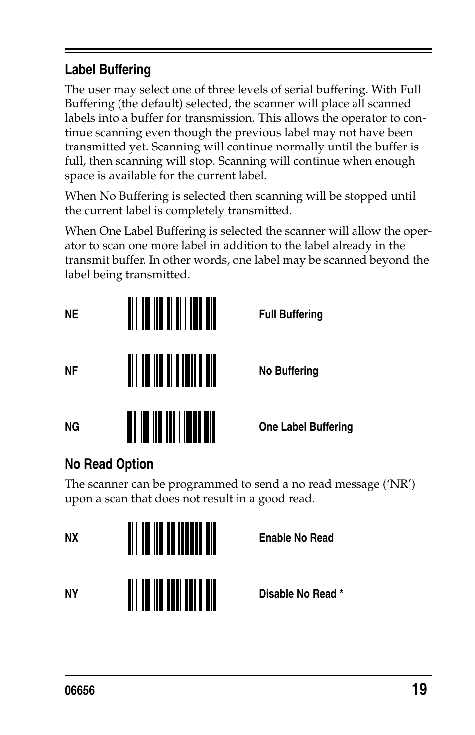 Label buffering, No read option, Label buffering no read option | PSC Handheld Laser Bar Code Scanners Keyboard Wedge / Wand Emulation Interface User Manual | Page 27 / 88