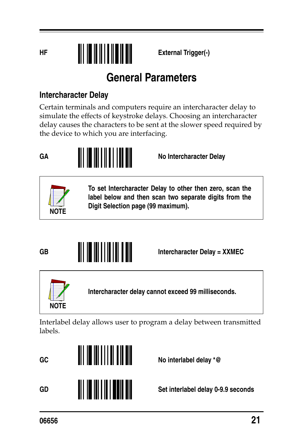 General parameters, Intercharacter delay | PSC Handheld Laser Bar Code Scanners Keyboard Wedge / Wand Emulation Interface User Manual | Page 29 / 88
