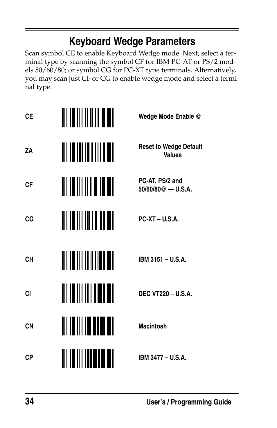 Keyboard wedge parameters | PSC Handheld Laser Bar Code Scanners Keyboard Wedge / Wand Emulation Interface User Manual | Page 42 / 88