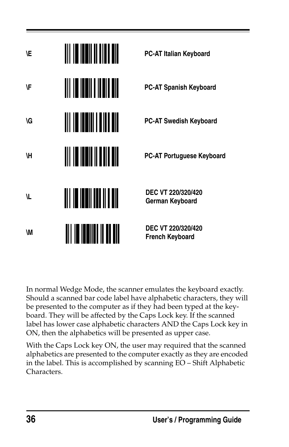 PSC Handheld Laser Bar Code Scanners Keyboard Wedge / Wand Emulation Interface User Manual | Page 44 / 88