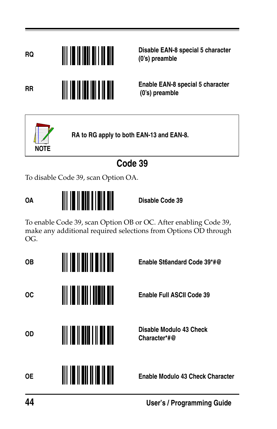 Code 39 | PSC Handheld Laser Bar Code Scanners Keyboard Wedge / Wand Emulation Interface User Manual | Page 52 / 88