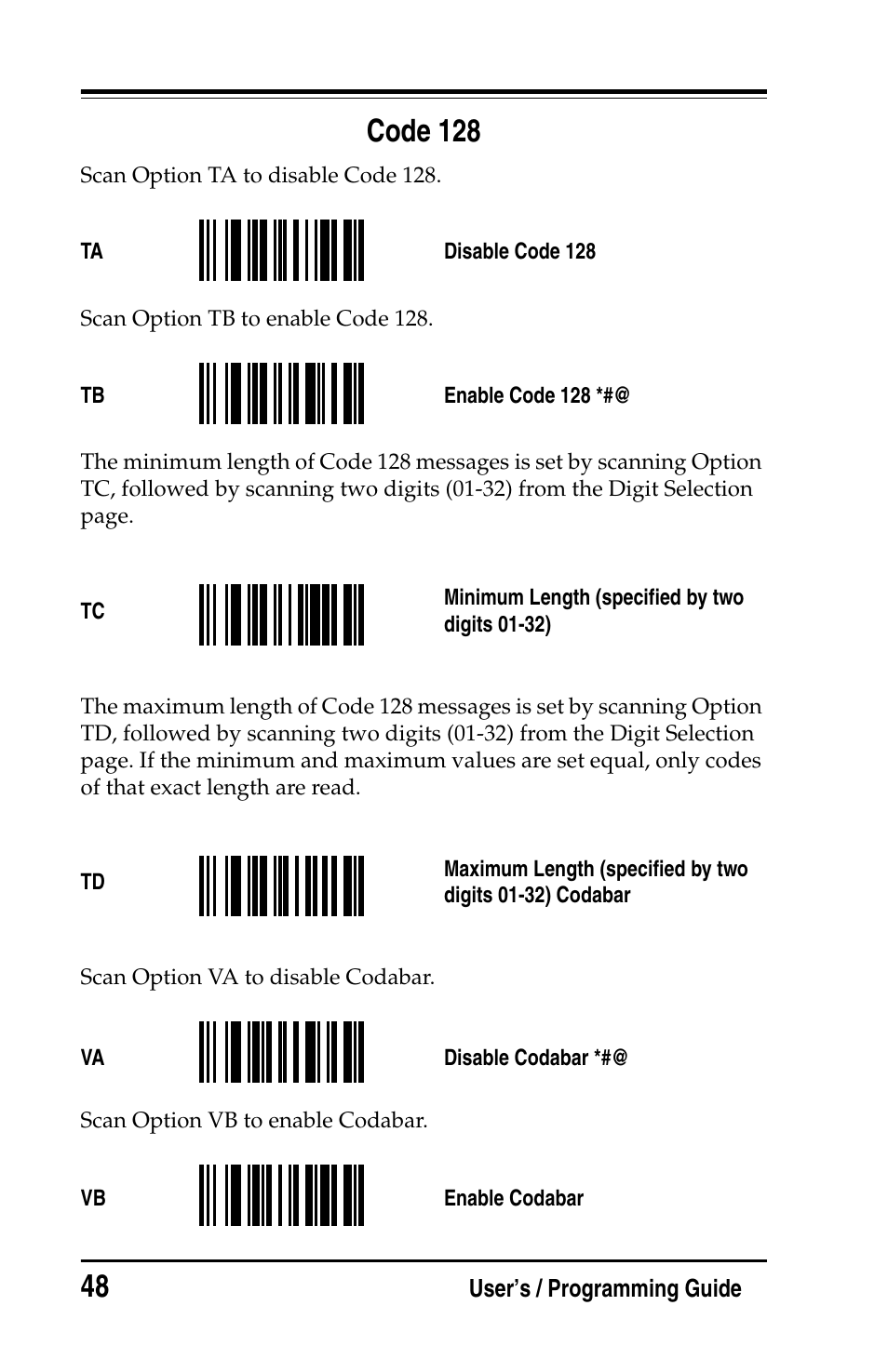 Code 128 | PSC Handheld Laser Bar Code Scanners Keyboard Wedge / Wand Emulation Interface User Manual | Page 56 / 88