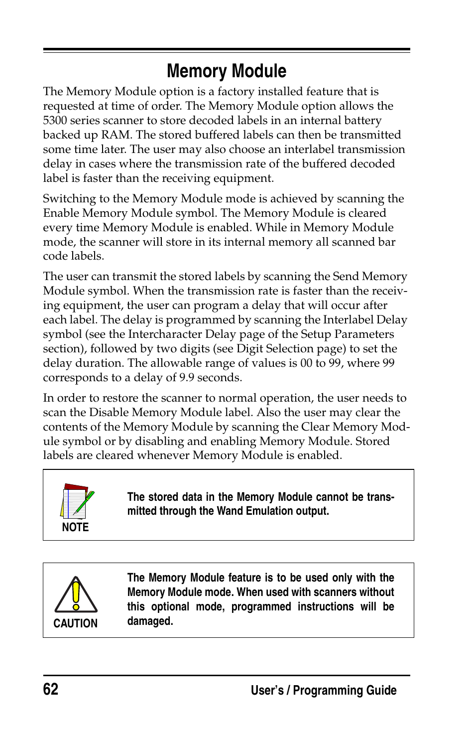 Memory module | PSC Handheld Laser Bar Code Scanners Keyboard Wedge / Wand Emulation Interface User Manual | Page 70 / 88