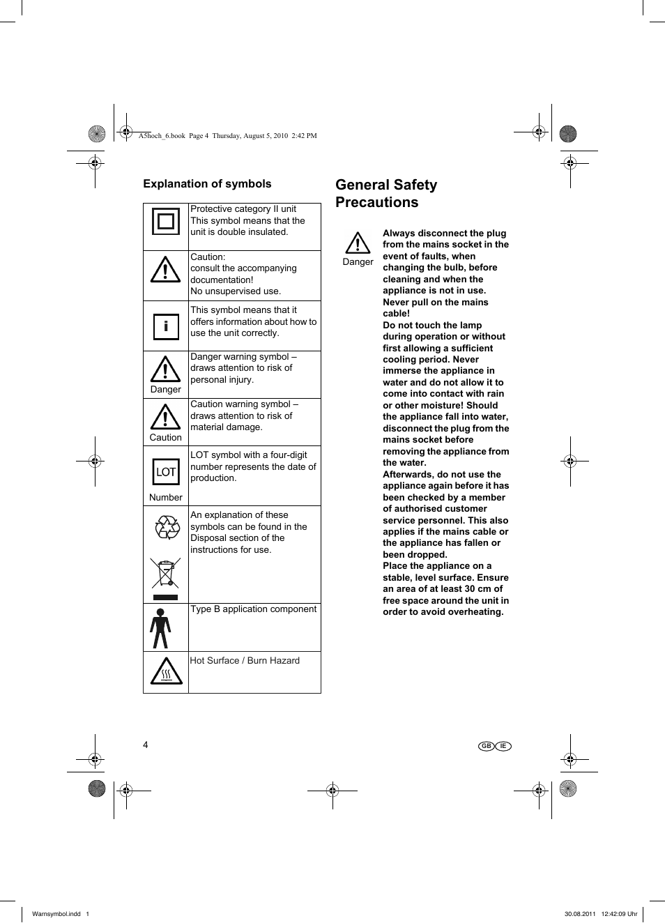 Allgemeine sicherheitshinweise, General safety precautions, Erläuterung der bildzeichen | Silvercrest SRL 150 A1 User Manual | Page 4 / 24