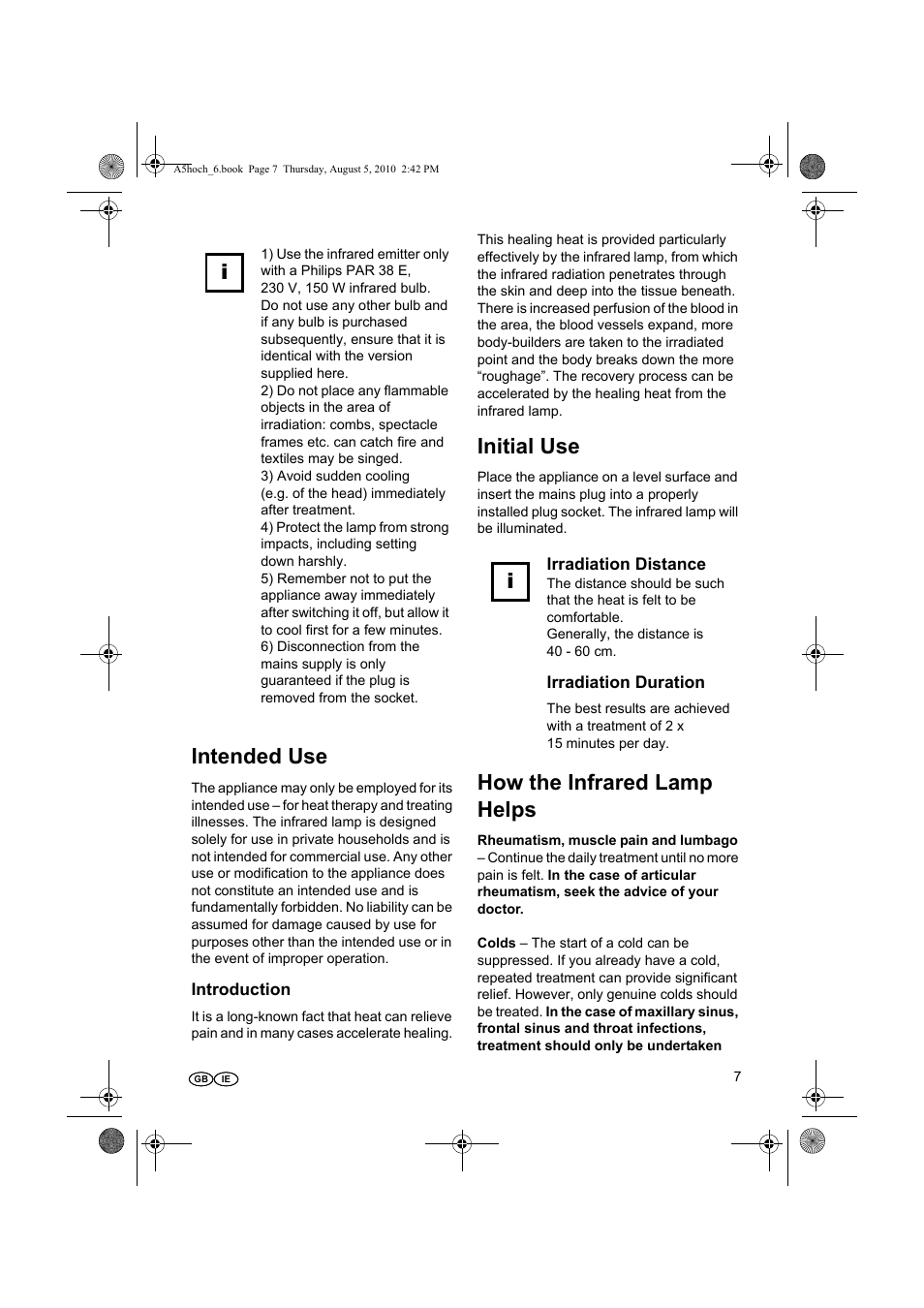 Intended use, Initial use, How the infrared lamp helps | Silvercrest SRL 150 A1 User Manual | Page 7 / 24