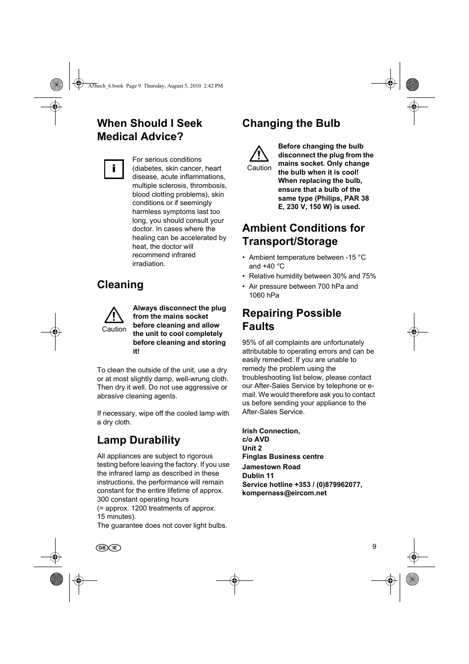 When should i seek medical advice? cleaning, Lamp durability, Repairing possible faults | Silvercrest SRL 150 A1 User Manual | Page 9 / 24