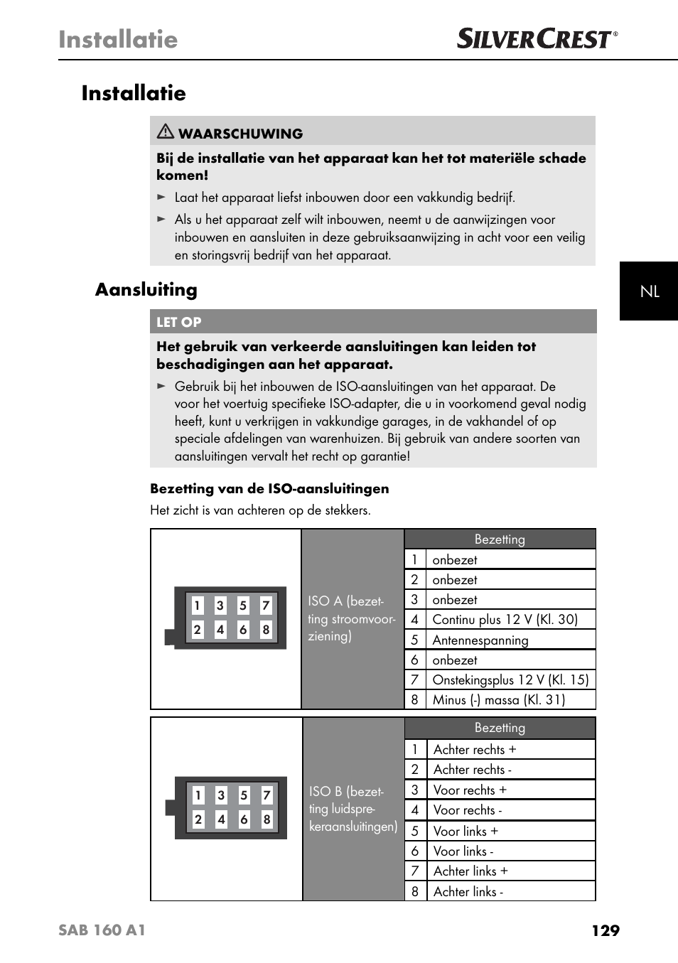Installatie, Aansluiting | Silvercrest SAB 160 A1 User Manual | Page 133 / 204