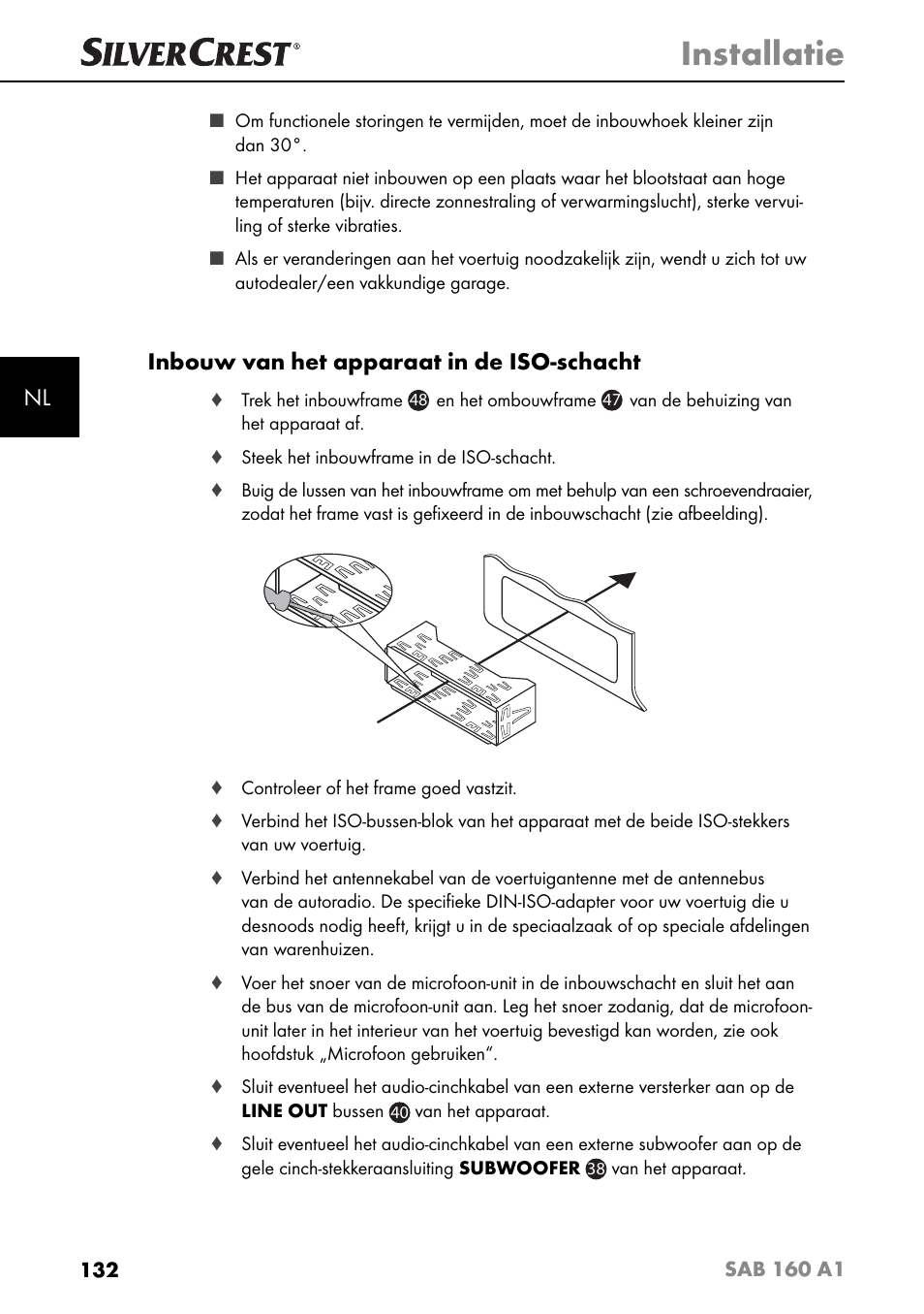 Installatie, Inbouw van het apparaat in de iso-schacht | Silvercrest SAB 160 A1 User Manual | Page 136 / 204