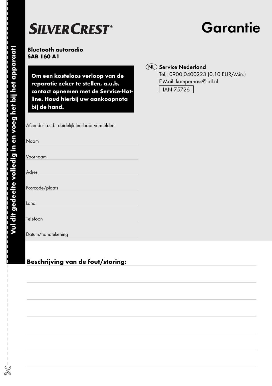 Garantie | Silvercrest SAB 160 A1 User Manual | Page 163 / 204