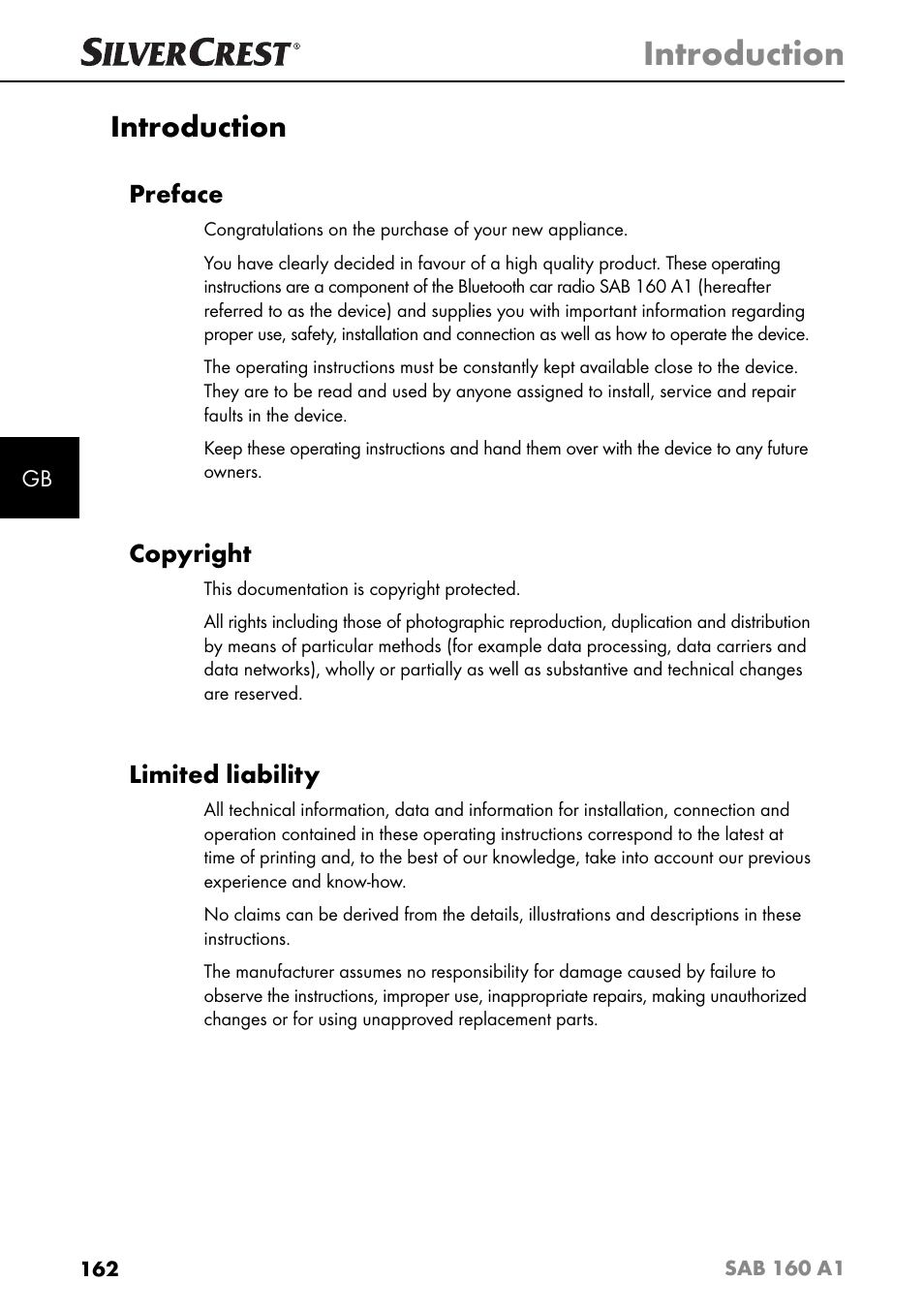 Introduction, Preface, Copyright | Limited liability | Silvercrest SAB 160 A1 User Manual | Page 166 / 204