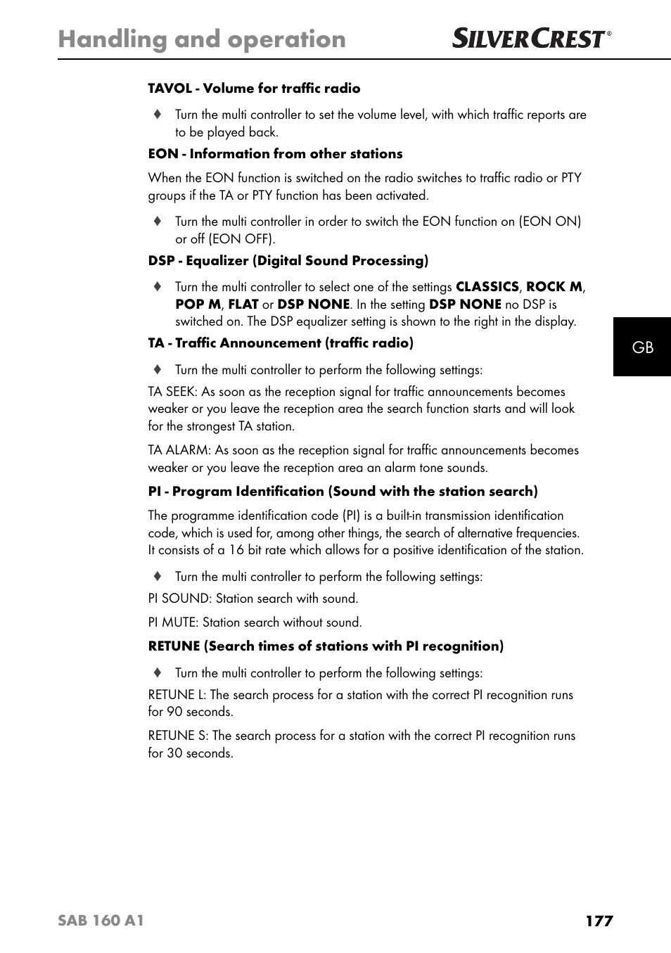 Handling and operation | Silvercrest SAB 160 A1 User Manual | Page 181 / 204