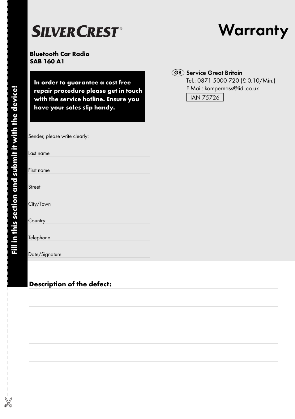 Warranty | Silvercrest SAB 160 A1 User Manual | Page 203 / 204