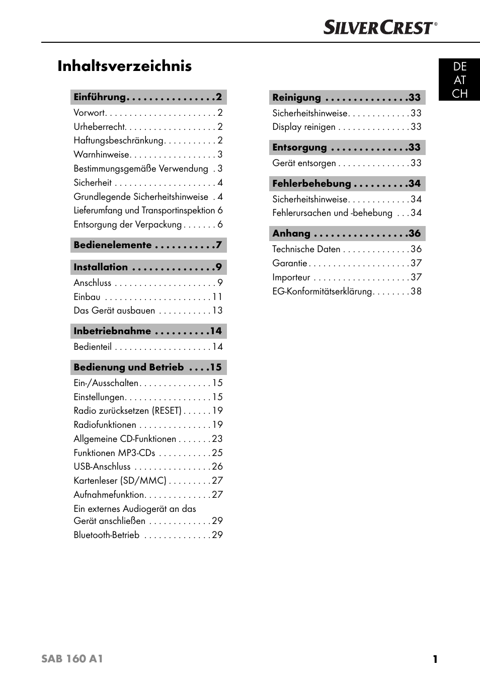 Silvercrest SAB 160 A1 User Manual | Page 5 / 204