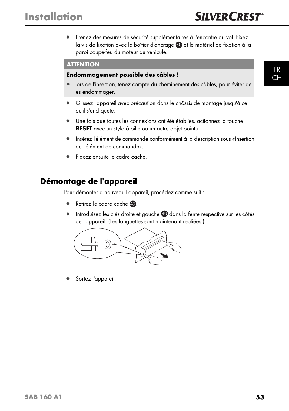 Installation, Démontage de l'appareil, Fr ch | Silvercrest SAB 160 A1 User Manual | Page 57 / 204