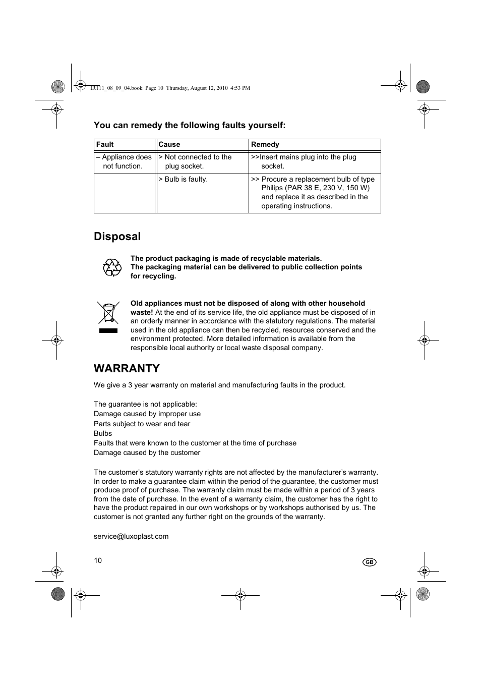 Disposal warranty | Silvercrest SRL 150 A1 User Manual | Page 10 / 72