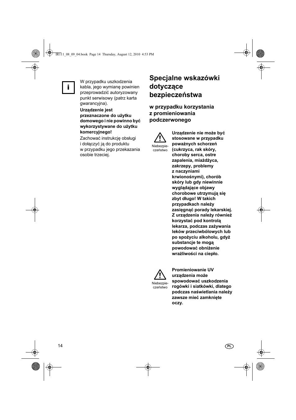 Specjalne wskazówki dotyczące bezpieczeństwa | Silvercrest SRL 150 A1 User Manual | Page 14 / 72