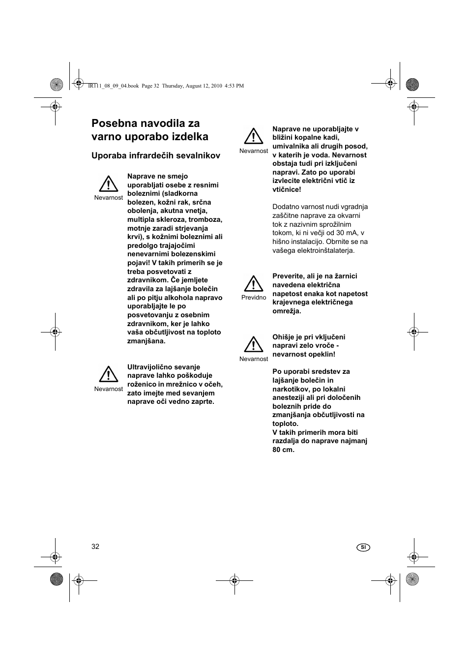 Posebna navodila za varno uporabo izdelka, Uporaba infrardečih sevalnikov | Silvercrest SRL 150 A1 User Manual | Page 32 / 72