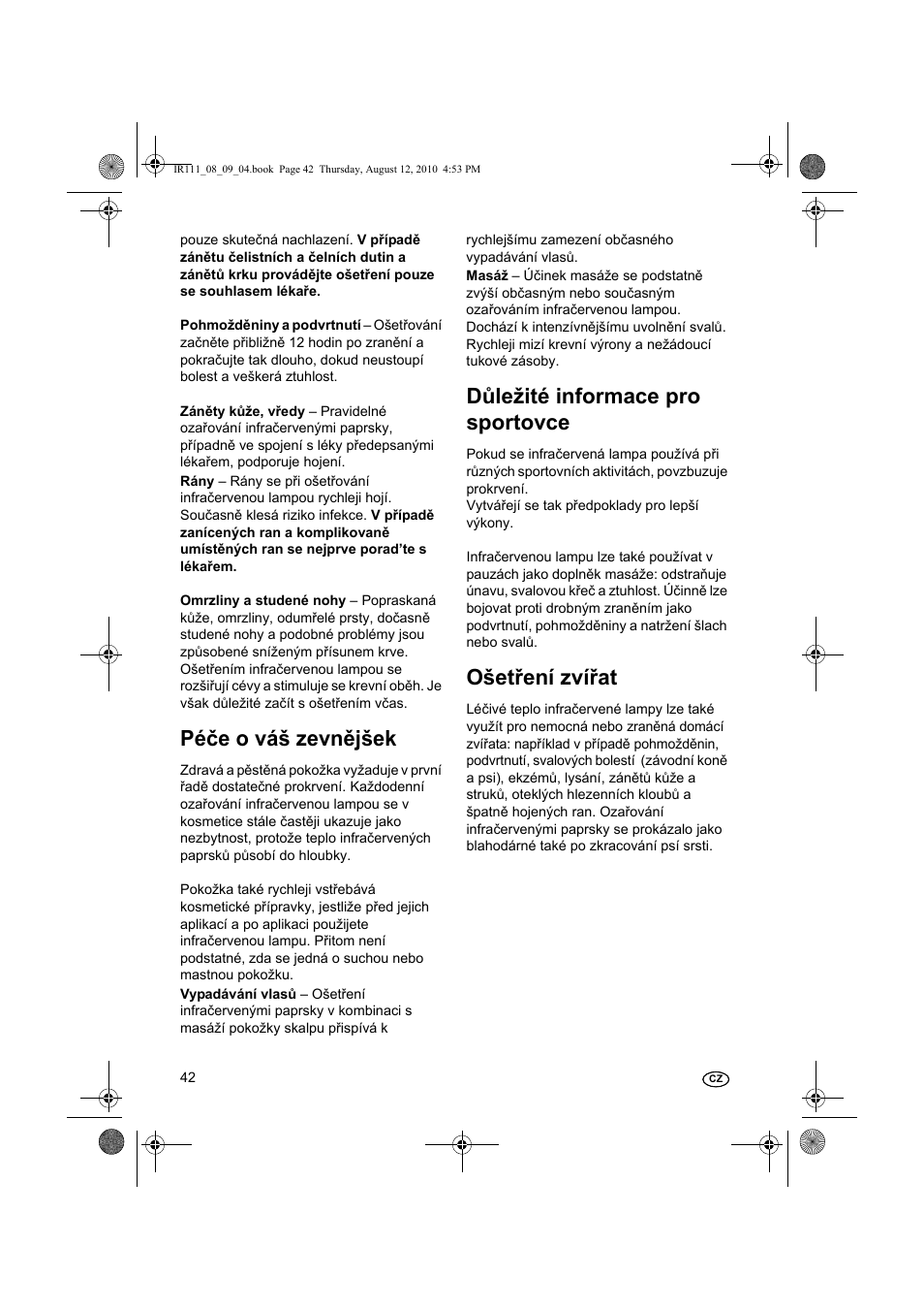 Péče o váš zevnějšek, Důležité informace pro sportovce, Ošetření zvířat | Silvercrest SRL 150 A1 User Manual | Page 42 / 72