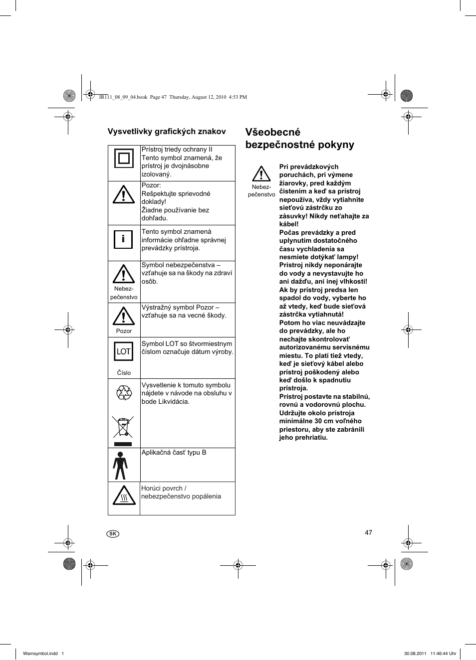 Allgemeine sicherheitshinweise, Všeobecné bezpečnostné pokyny, Erläuterung der bildzeichen | Silvercrest SRL 150 A1 User Manual | Page 47 / 72