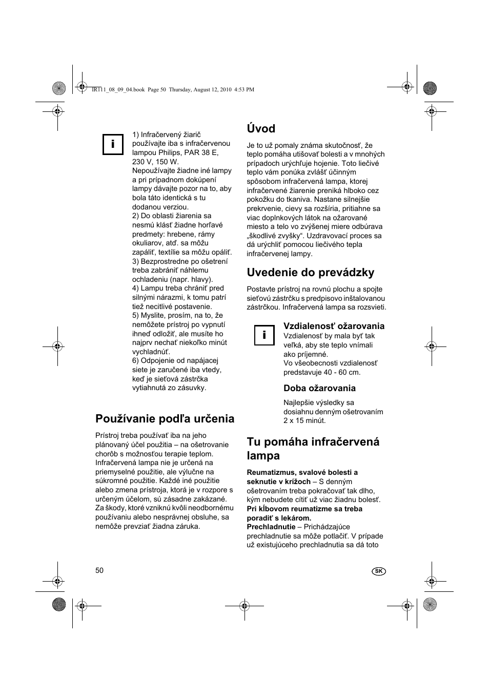 Používanie podľa určenia, Úvod, Uvedenie do prevádzky | Tu pomáha infračervená lampa | Silvercrest SRL 150 A1 User Manual | Page 50 / 72