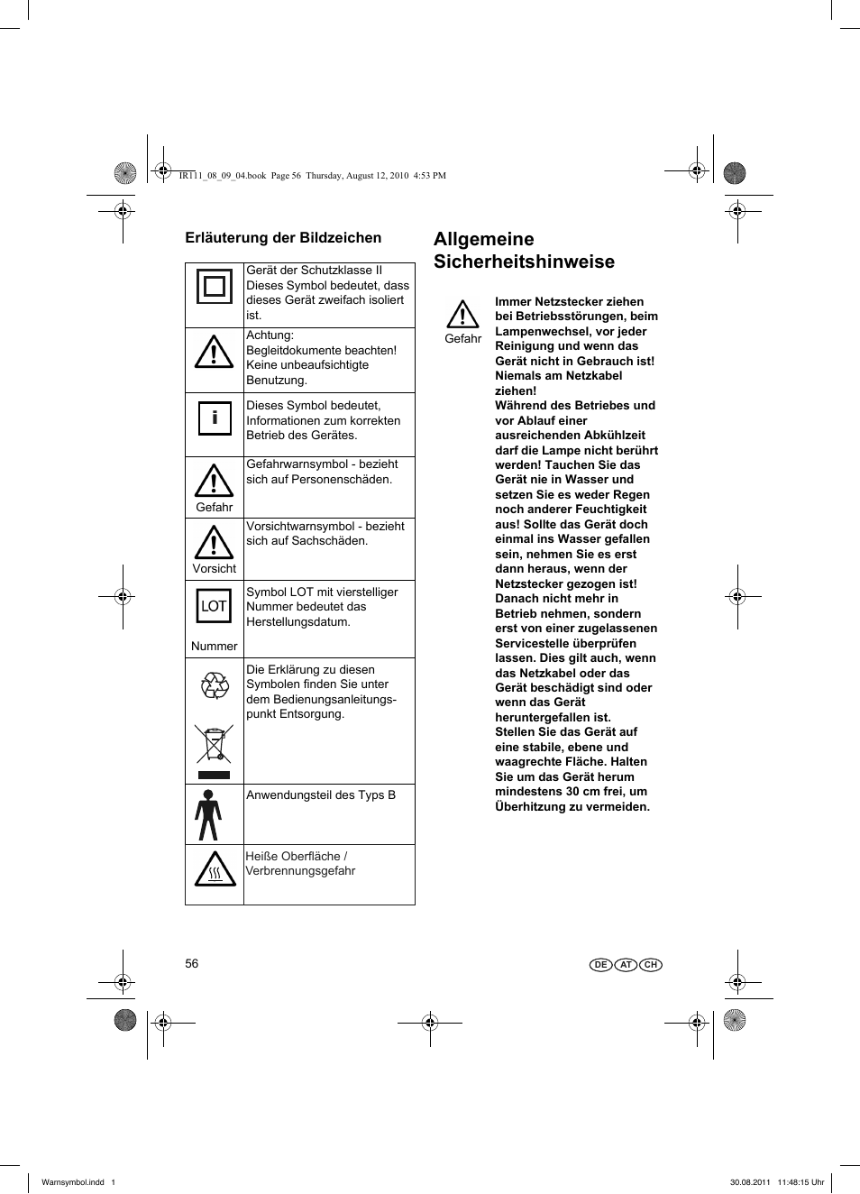 Allgemeine sicherheitshinweise, Erläuterung der bildzeichen | Silvercrest SRL 150 A1 User Manual | Page 56 / 72