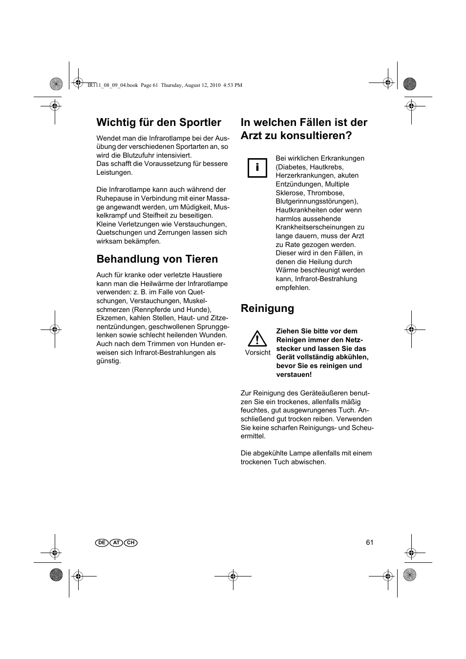Wichtig für den sportler, Behandlung von tieren | Silvercrest SRL 150 A1 User Manual | Page 61 / 72