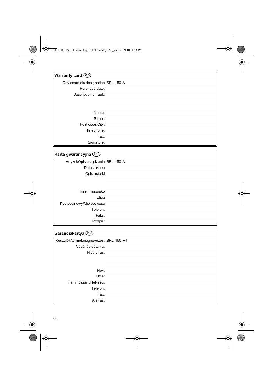 Silvercrest SRL 150 A1 User Manual | Page 64 / 72